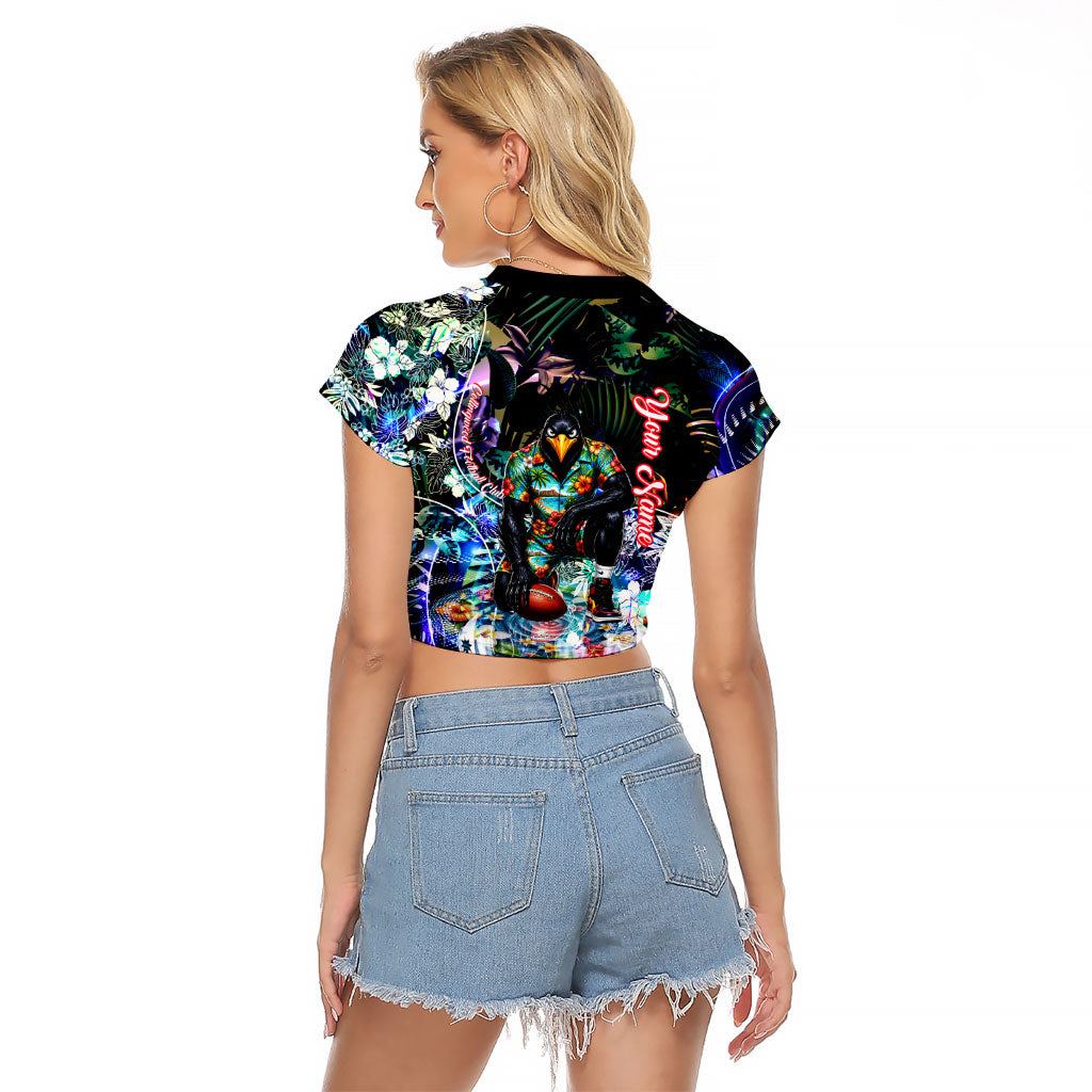 Personalized Collingwood Football Magpies Raglan Cropped T Shirt Tropical Hibiscus Flowers - Pacific Fusion Style