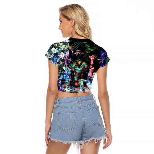 Personalized Collingwood Football Magpies Raglan Cropped T Shirt Tropical Hibiscus Flowers - Pacific Fusion Style