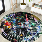 Personalized Collingwood Football Magpies Round Carpet Tropical Hibiscus Flowers - Pacific Fusion Style