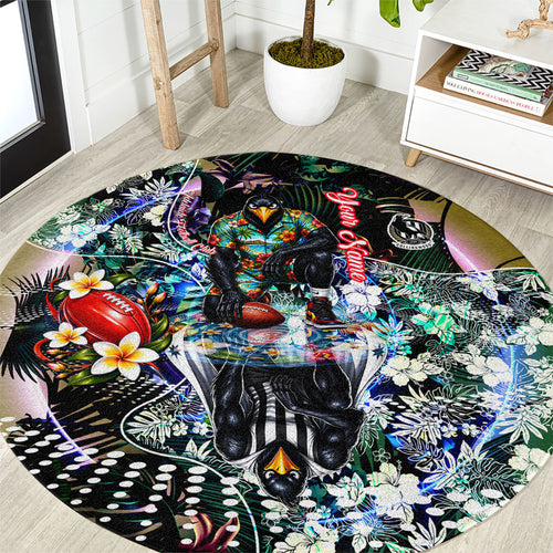 Personalized Collingwood Football Magpies Round Carpet Tropical Hibiscus Flowers - Pacific Fusion Style