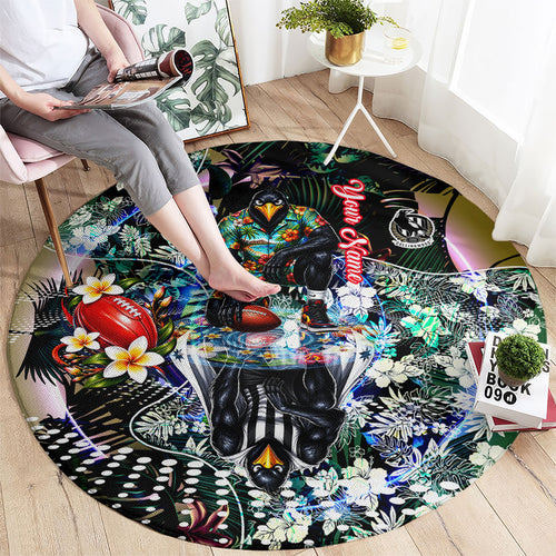 Personalized Collingwood Football Magpies Round Carpet Tropical Hibiscus Flowers - Pacific Fusion Style