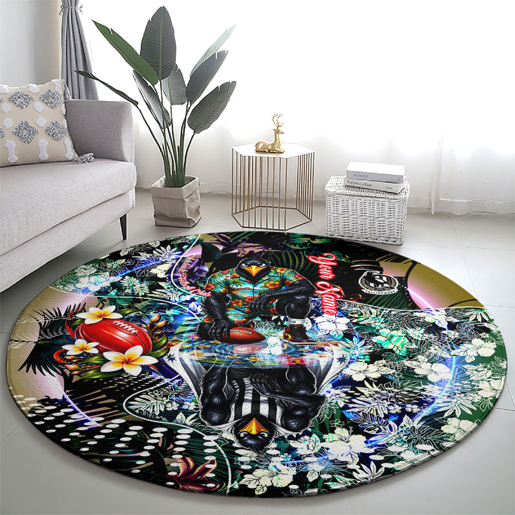 Personalized Collingwood Football Magpies Round Carpet Tropical Hibiscus Flowers - Pacific Fusion Style