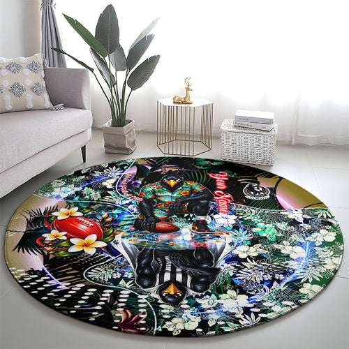 Personalized Collingwood Football Magpies Round Carpet Tropical Hibiscus Flowers - Pacific Fusion Style