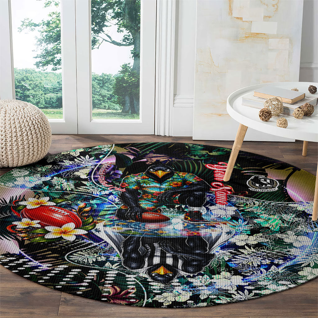 Personalized Collingwood Football Magpies Round Carpet Tropical Hibiscus Flowers - Pacific Fusion Style
