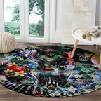Personalized Collingwood Football Magpies Round Carpet Tropical Hibiscus Flowers - Pacific Fusion Style