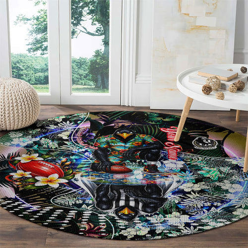 Personalized Collingwood Football Magpies Round Carpet Tropical Hibiscus Flowers - Pacific Fusion Style