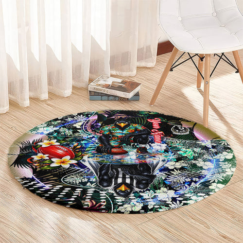 Personalized Collingwood Football Magpies Round Carpet Tropical Hibiscus Flowers - Pacific Fusion Style