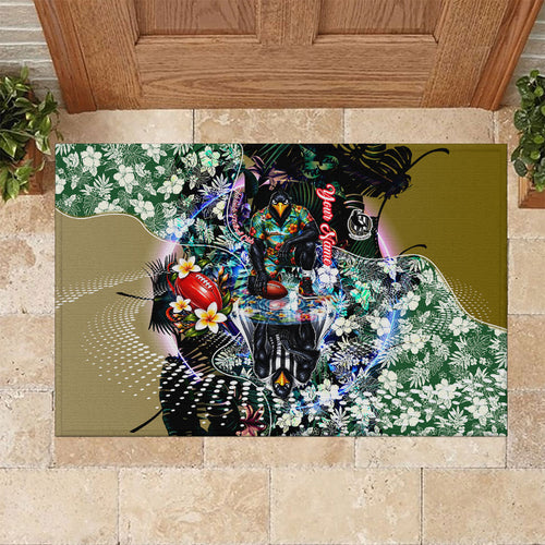 Personalized Collingwood Football Magpies Rubber Doormat Tropical Hibiscus Flowers - Pacific Fusion Style