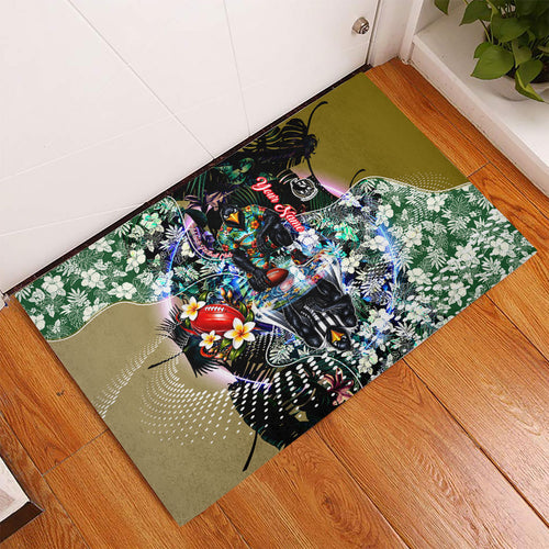 Personalized Collingwood Football Magpies Rubber Doormat Tropical Hibiscus Flowers - Pacific Fusion Style