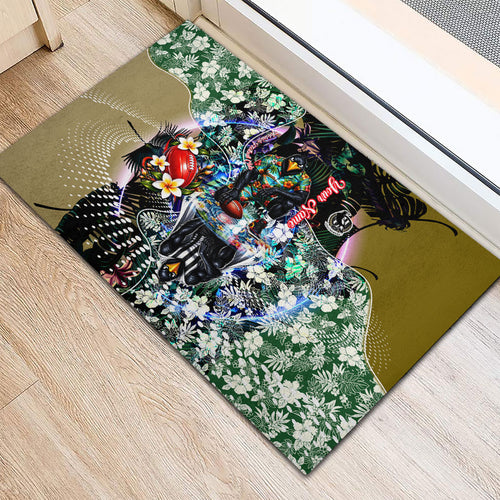 Personalized Collingwood Football Magpies Rubber Doormat Tropical Hibiscus Flowers - Pacific Fusion Style