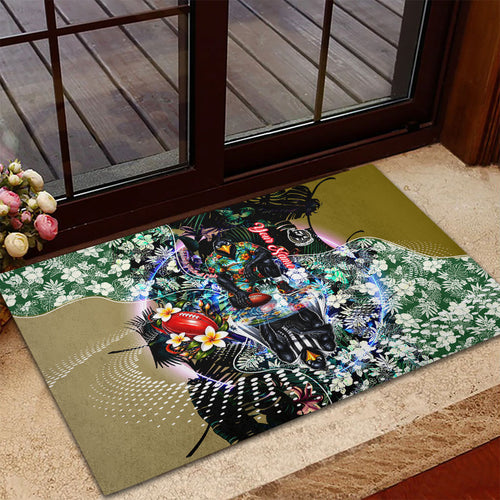 Personalized Collingwood Football Magpies Rubber Doormat Tropical Hibiscus Flowers - Pacific Fusion Style