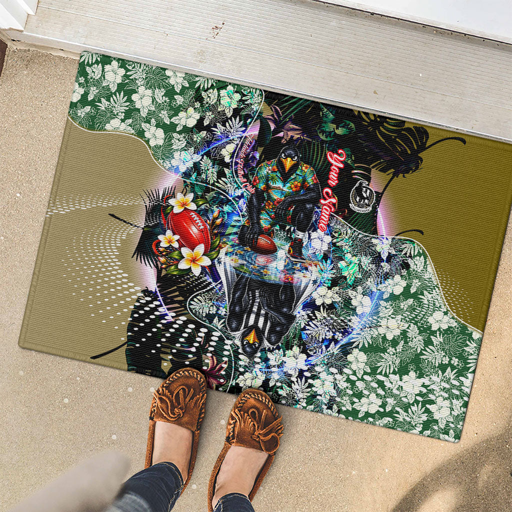 Personalized Collingwood Football Magpies Rubber Doormat Tropical Hibiscus Flowers - Pacific Fusion Style