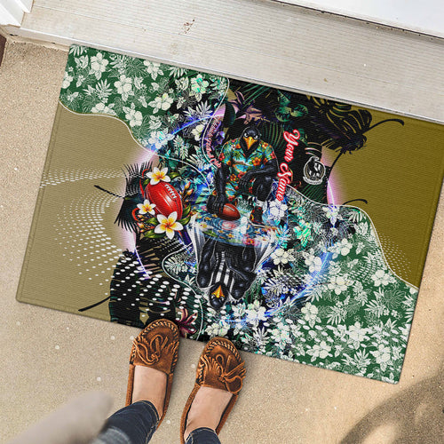 Personalized Collingwood Football Magpies Rubber Doormat Tropical Hibiscus Flowers - Pacific Fusion Style
