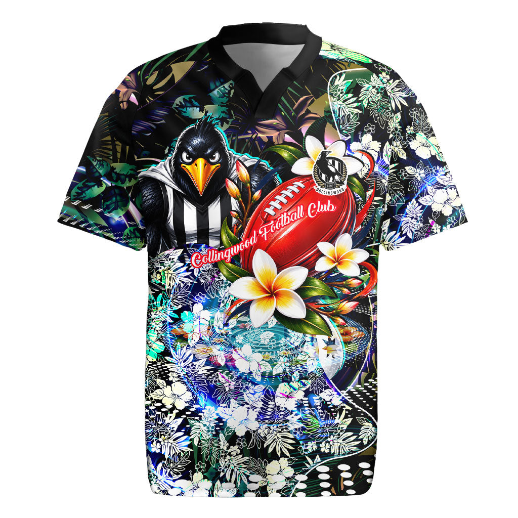 Personalized Collingwood Football Magpies Rugby Jersey Tropical Hibiscus Flowers - Pacific Fusion Style