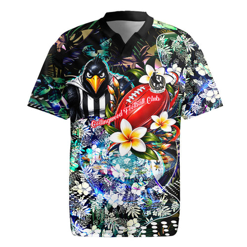 Personalized Collingwood Football Magpies Rugby Jersey Tropical Hibiscus Flowers - Pacific Fusion Style