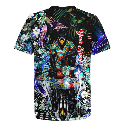 Personalized Collingwood Football Magpies Rugby Jersey Tropical Hibiscus Flowers - Pacific Fusion Style