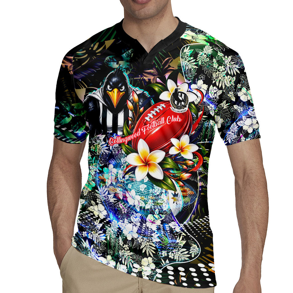 Personalized Collingwood Football Magpies Rugby Jersey Tropical Hibiscus Flowers - Pacific Fusion Style