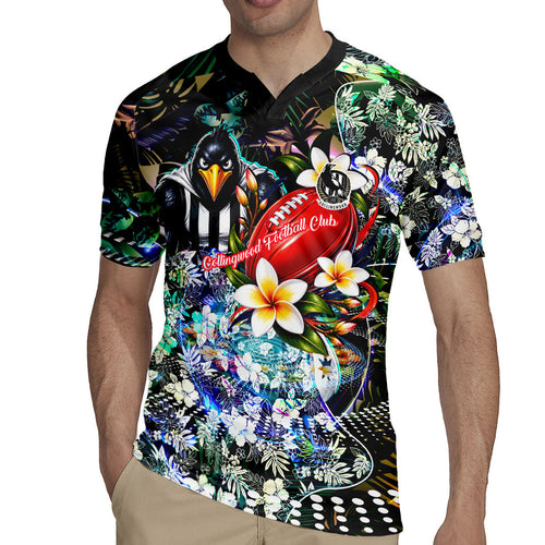 Personalized Collingwood Football Magpies Rugby Jersey Tropical Hibiscus Flowers - Pacific Fusion Style
