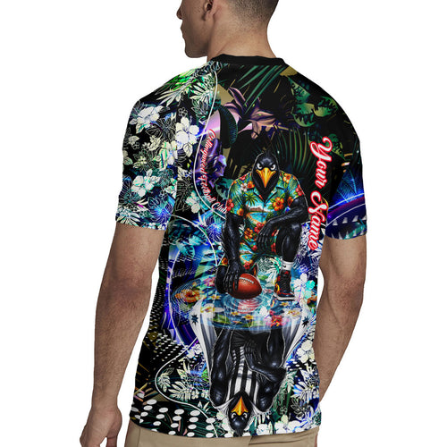 Personalized Collingwood Football Magpies Rugby Jersey Tropical Hibiscus Flowers - Pacific Fusion Style