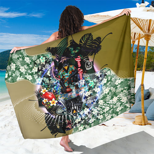Personalized Collingwood Football Magpies Sarong Tropical Hibiscus Flowers - Pacific Fusion Style