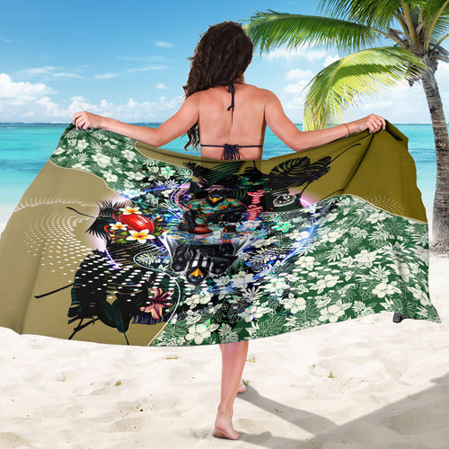 Personalized Collingwood Football Magpies Sarong Tropical Hibiscus Flowers - Pacific Fusion Style