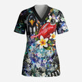 Personalized Collingwood Football Magpies Scrub Top Tropical Hibiscus Flowers - Pacific Fusion Style