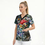 Personalized Collingwood Football Magpies Scrub Top Tropical Hibiscus Flowers - Pacific Fusion Style