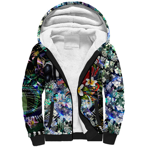 Personalized Collingwood Football Magpies Sherpa Hoodie Tropical Hibiscus Flowers - Pacific Fusion Style