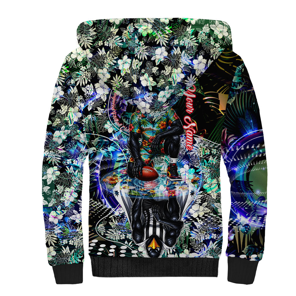 Personalized Collingwood Football Magpies Sherpa Hoodie Tropical Hibiscus Flowers - Pacific Fusion Style