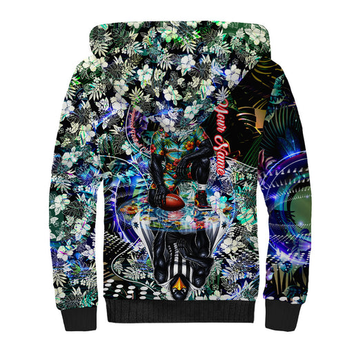 Personalized Collingwood Football Magpies Sherpa Hoodie Tropical Hibiscus Flowers - Pacific Fusion Style