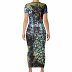 Personalized Collingwood Football Magpies Short Sleeve Bodycon Dress Tropical Hibiscus Flowers - Pacific Fusion Style