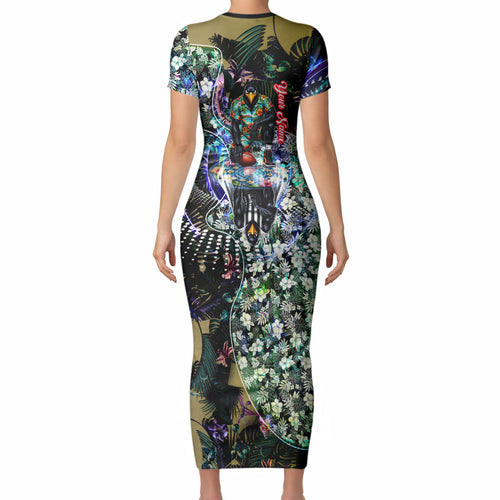 Personalized Collingwood Football Magpies Short Sleeve Bodycon Dress Tropical Hibiscus Flowers - Pacific Fusion Style