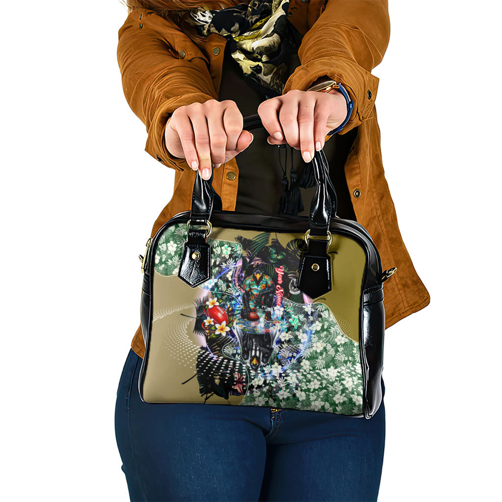 Personalized Collingwood Football Magpies Shoulder Handbag Tropical Hibiscus Flowers - Pacific Fusion Style