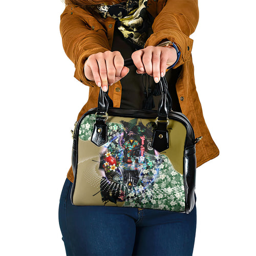 Personalized Collingwood Football Magpies Shoulder Handbag Tropical Hibiscus Flowers - Pacific Fusion Style