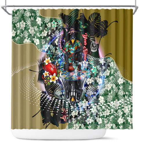 Personalized Collingwood Football Magpies Shower Curtain Tropical Hibiscus Flowers - Pacific Fusion Style