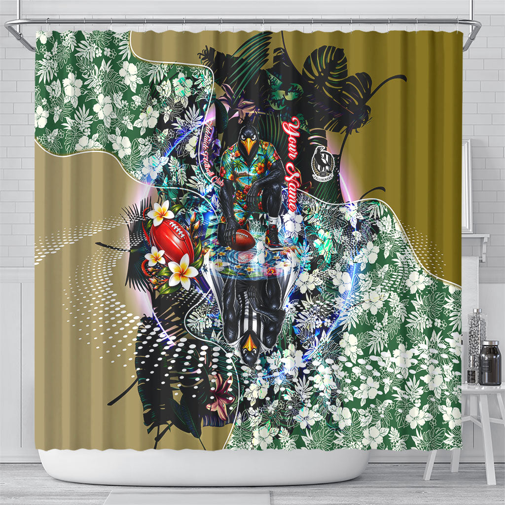 Personalized Collingwood Football Magpies Shower Curtain Tropical Hibiscus Flowers - Pacific Fusion Style
