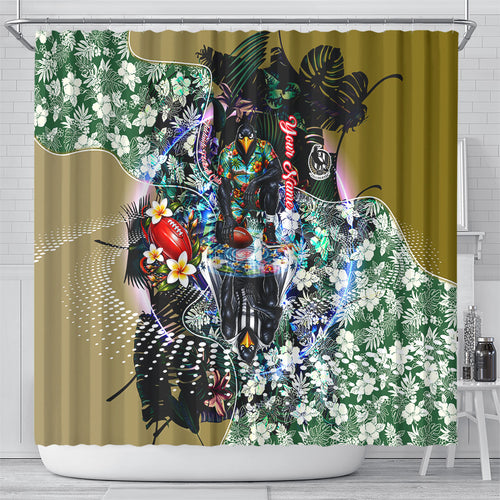 Personalized Collingwood Football Magpies Shower Curtain Tropical Hibiscus Flowers - Pacific Fusion Style