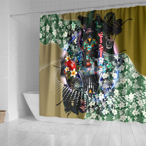 Personalized Collingwood Football Magpies Shower Curtain Tropical Hibiscus Flowers - Pacific Fusion Style