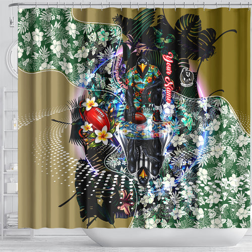 Personalized Collingwood Football Magpies Shower Curtain Tropical Hibiscus Flowers - Pacific Fusion Style