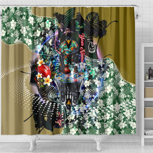Personalized Collingwood Football Magpies Shower Curtain Tropical Hibiscus Flowers - Pacific Fusion Style