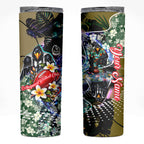 Personalized Collingwood Football Magpies Skinny Tumbler Tropical Hibiscus Flowers - Pacific Fusion Style