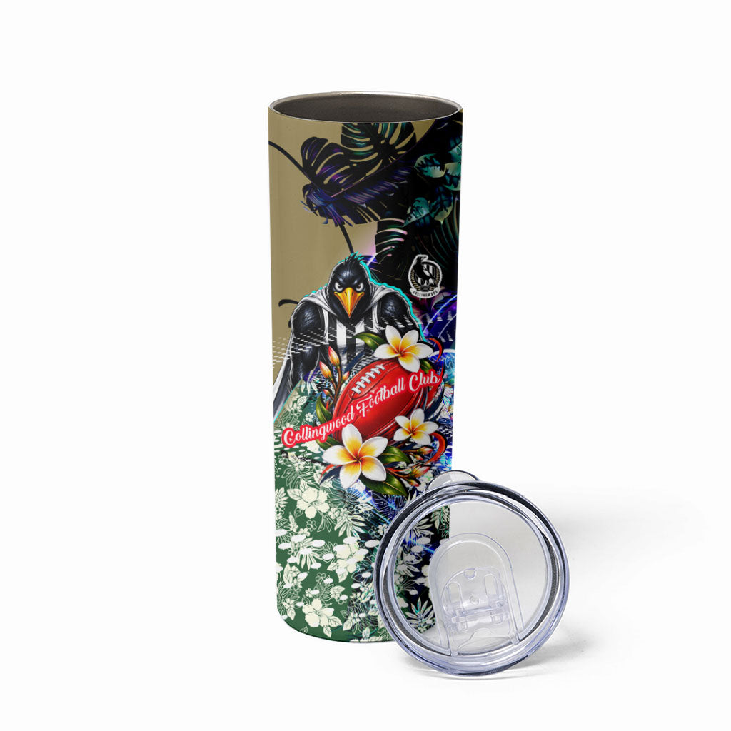 Personalized Collingwood Football Magpies Skinny Tumbler Tropical Hibiscus Flowers - Pacific Fusion Style