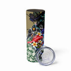 Personalized Collingwood Football Magpies Skinny Tumbler Tropical Hibiscus Flowers - Pacific Fusion Style