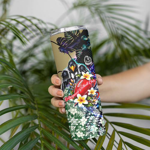 Personalized Collingwood Football Magpies Skinny Tumbler Tropical Hibiscus Flowers - Pacific Fusion Style