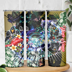Personalized Collingwood Football Magpies Skinny Tumbler Tropical Hibiscus Flowers - Pacific Fusion Style