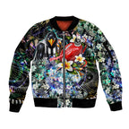 Personalized Collingwood Football Magpies Sleeve Zip Bomber Jacket Tropical Hibiscus Flowers - Pacific Fusion Style