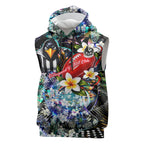 Personalized Collingwood Football Magpies Sleeveless Hoodie Tropical Hibiscus Flowers - Pacific Fusion Style