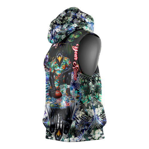 Personalized Collingwood Football Magpies Sleeveless Hoodie Tropical Hibiscus Flowers - Pacific Fusion Style