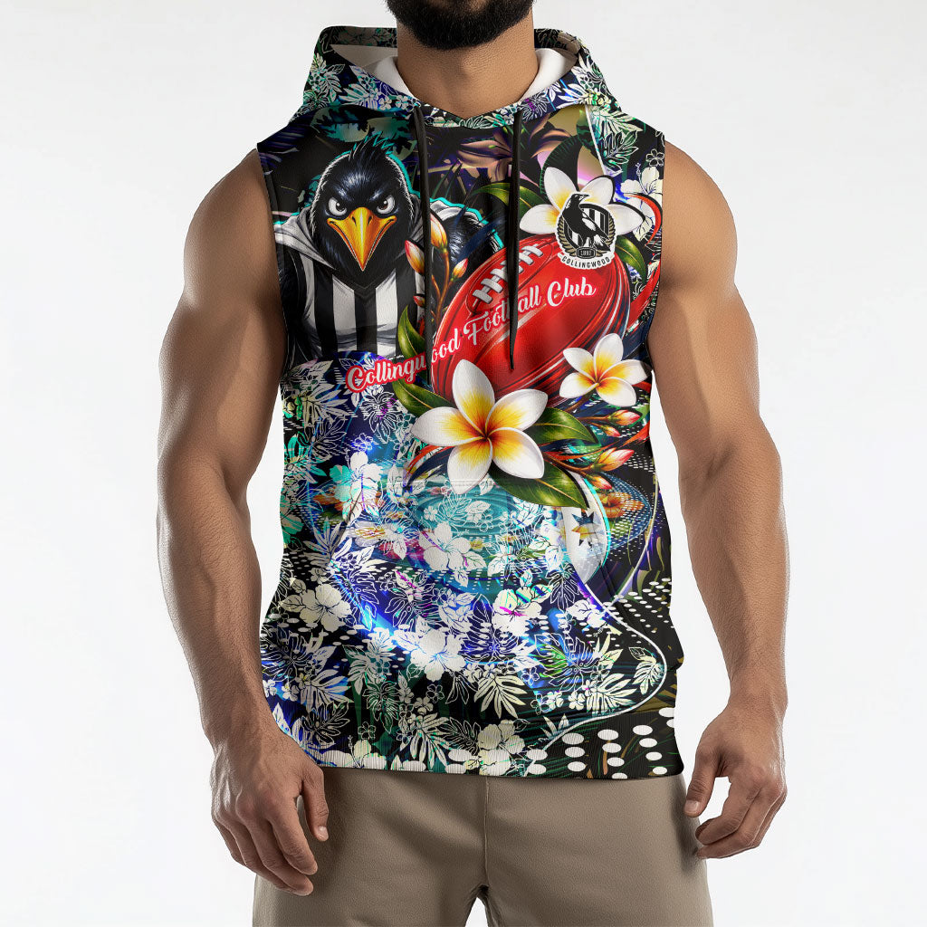 Personalized Collingwood Football Magpies Sleeveless Hoodie Tropical Hibiscus Flowers - Pacific Fusion Style