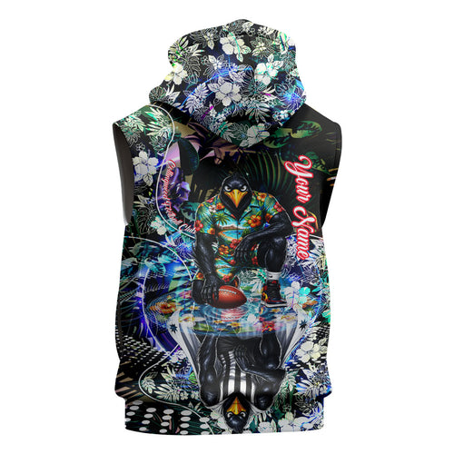 Personalized Collingwood Football Magpies Sleeveless Zip Hoodie Tropical Hibiscus Flowers - Pacific Fusion Style